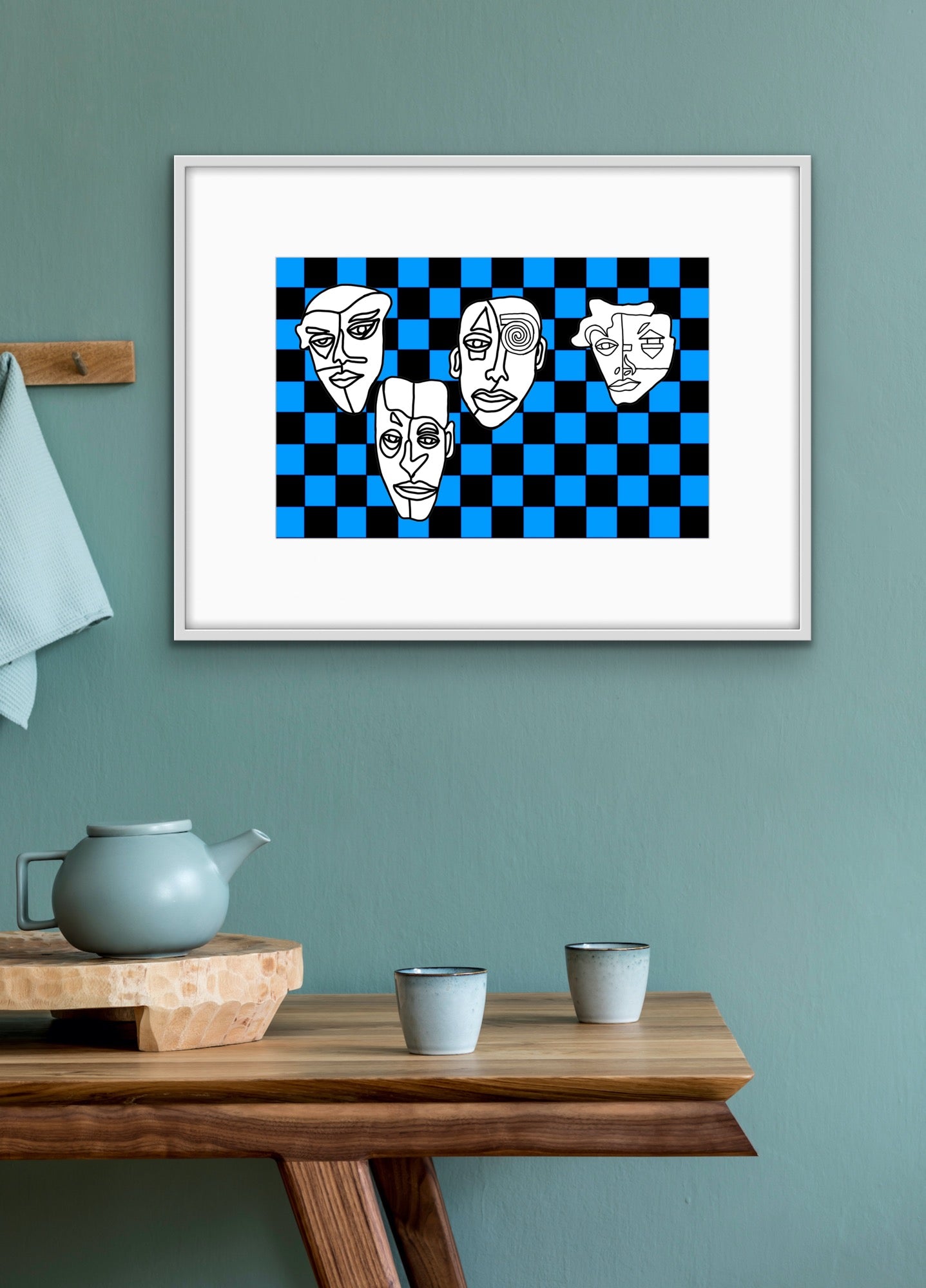 Shani Krebs Print | 4 Faces - Check Landscape Blue