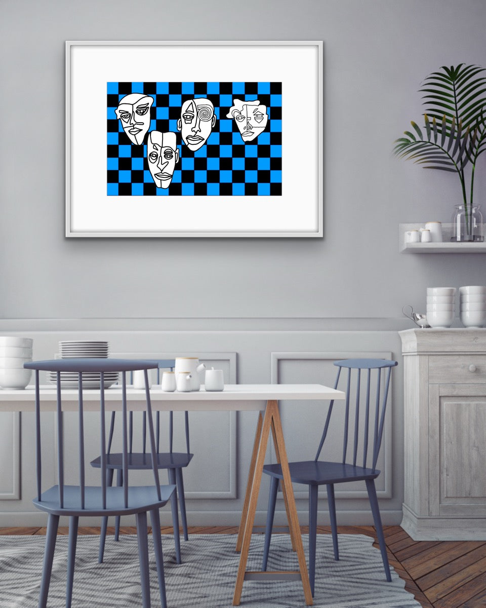 Shani Krebs Print | 4 Faces - Check Landscape Blue