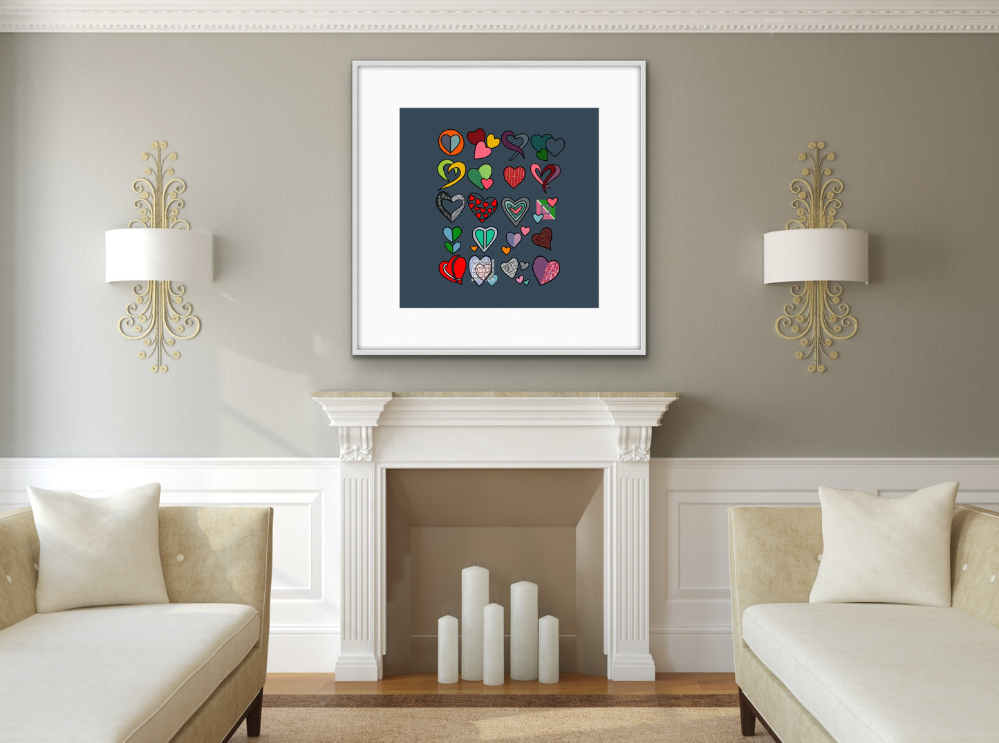 Shani Krebs Print | Hearts - Stone Grey