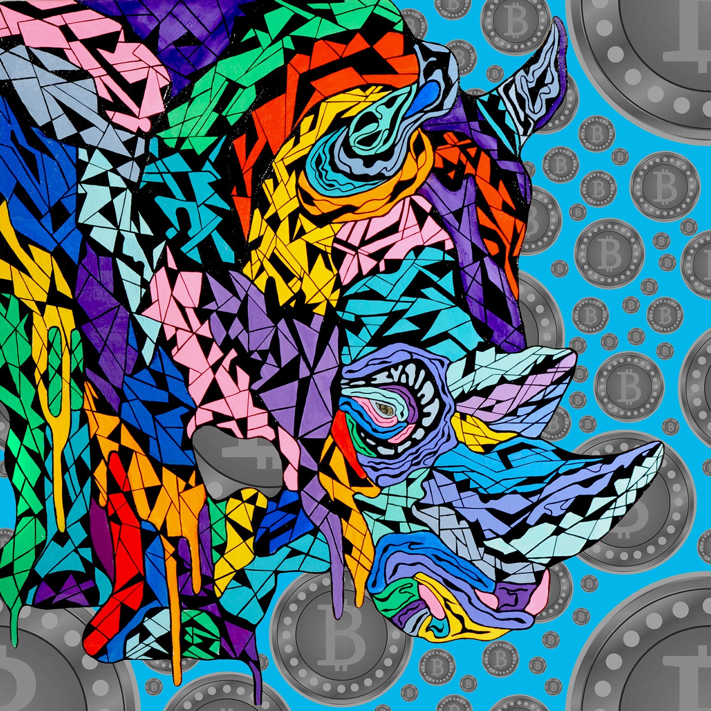 Shani Krebs Print | Bitcoin Rhino - Blue