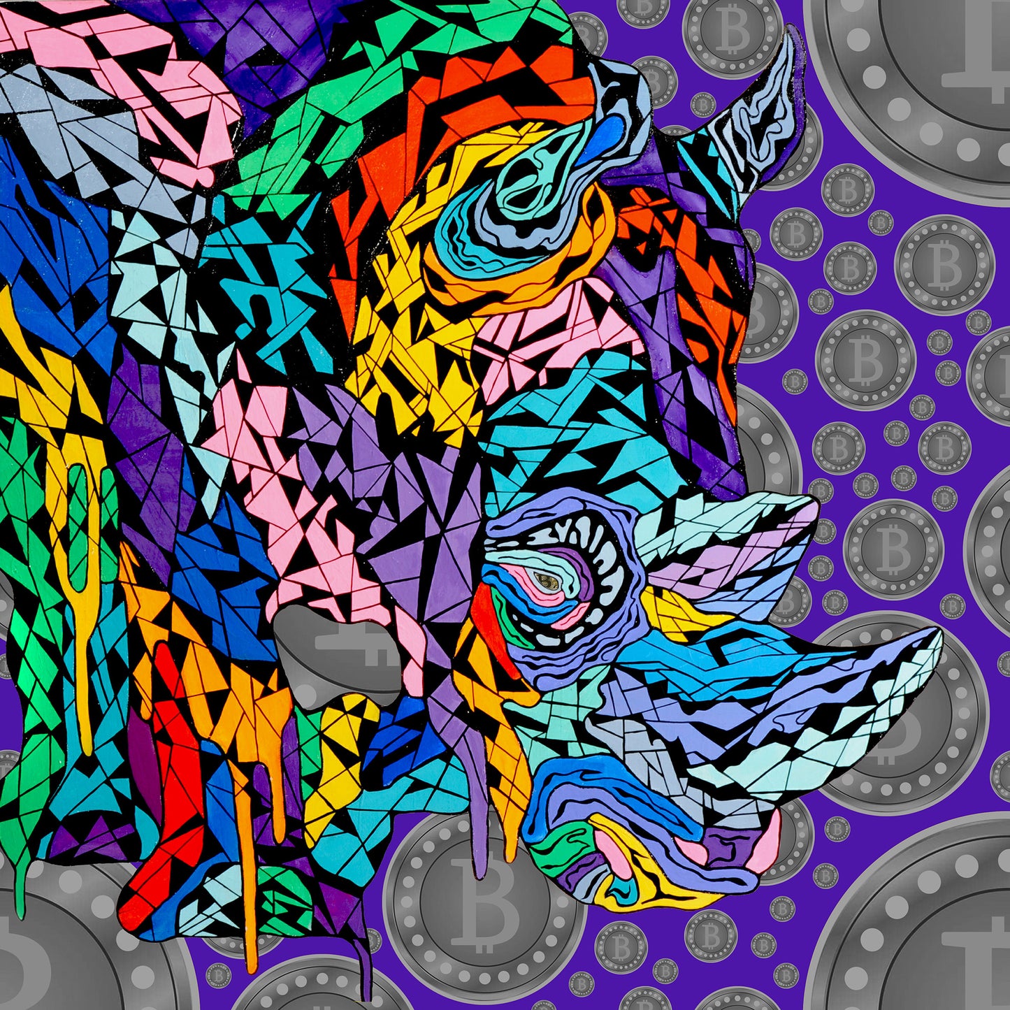 Shani Krebs Print | Bitcoin Rhino - Purple