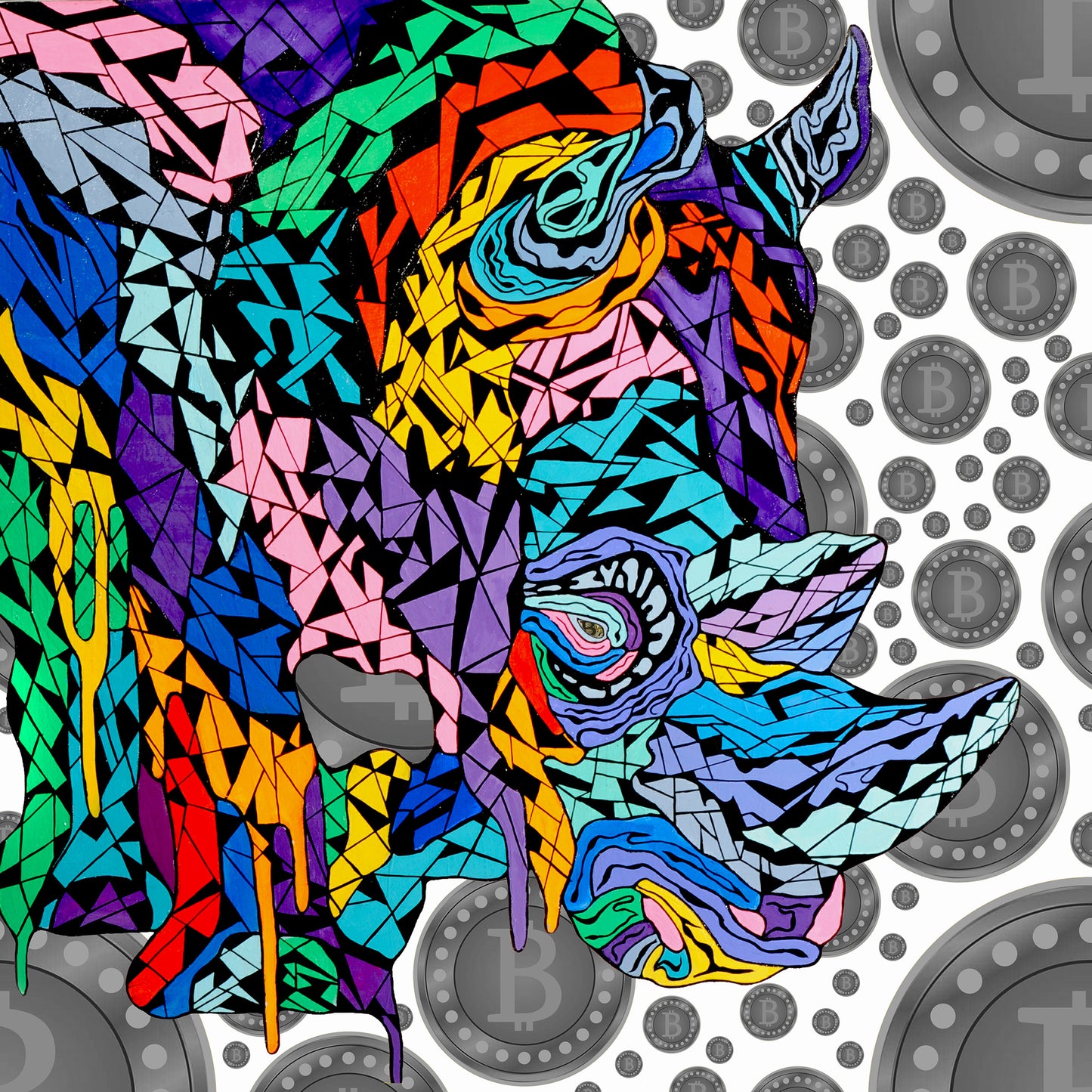 Shani Krebs Print | Bitcoin Rhino - White