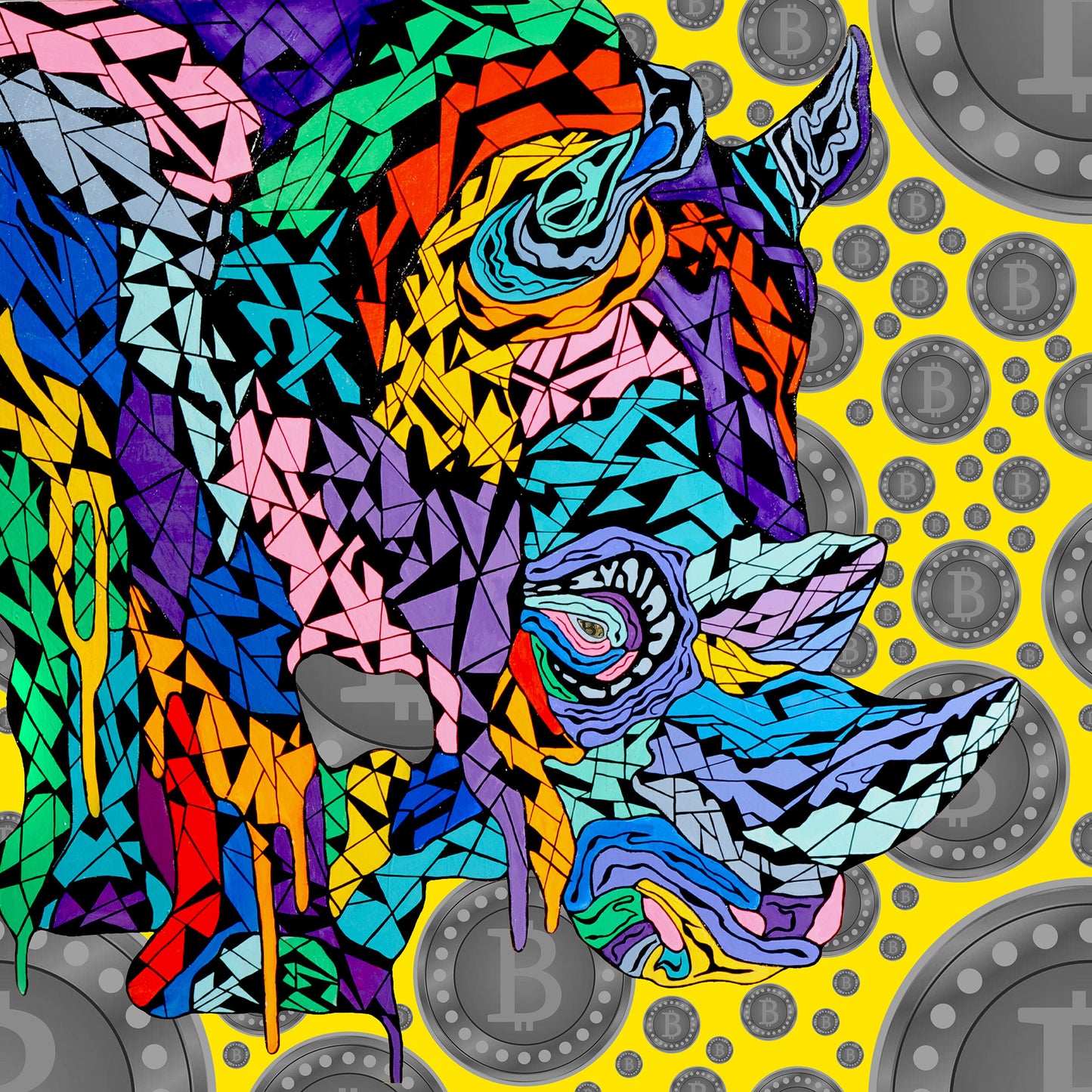 Shani Krebs Print | Bitcoin Rhino - Yellow
