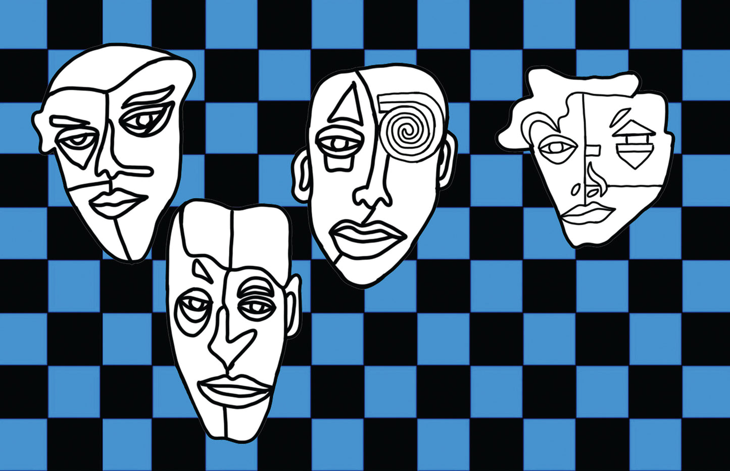Shani Krebs Print | 4 Faces - Check Landscape Blue