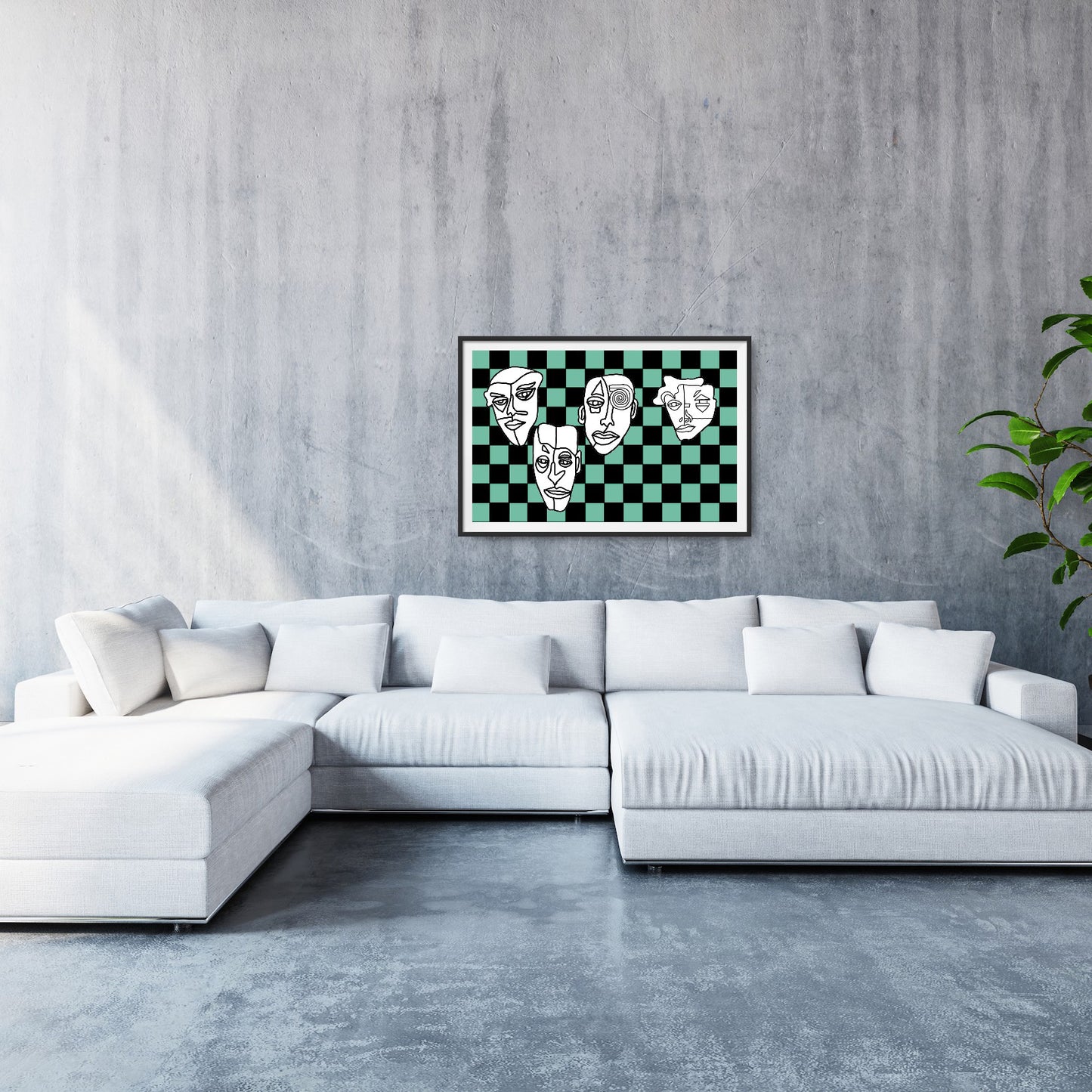 Shani Krebs Print | 4 Faces - Check Landscape Green
