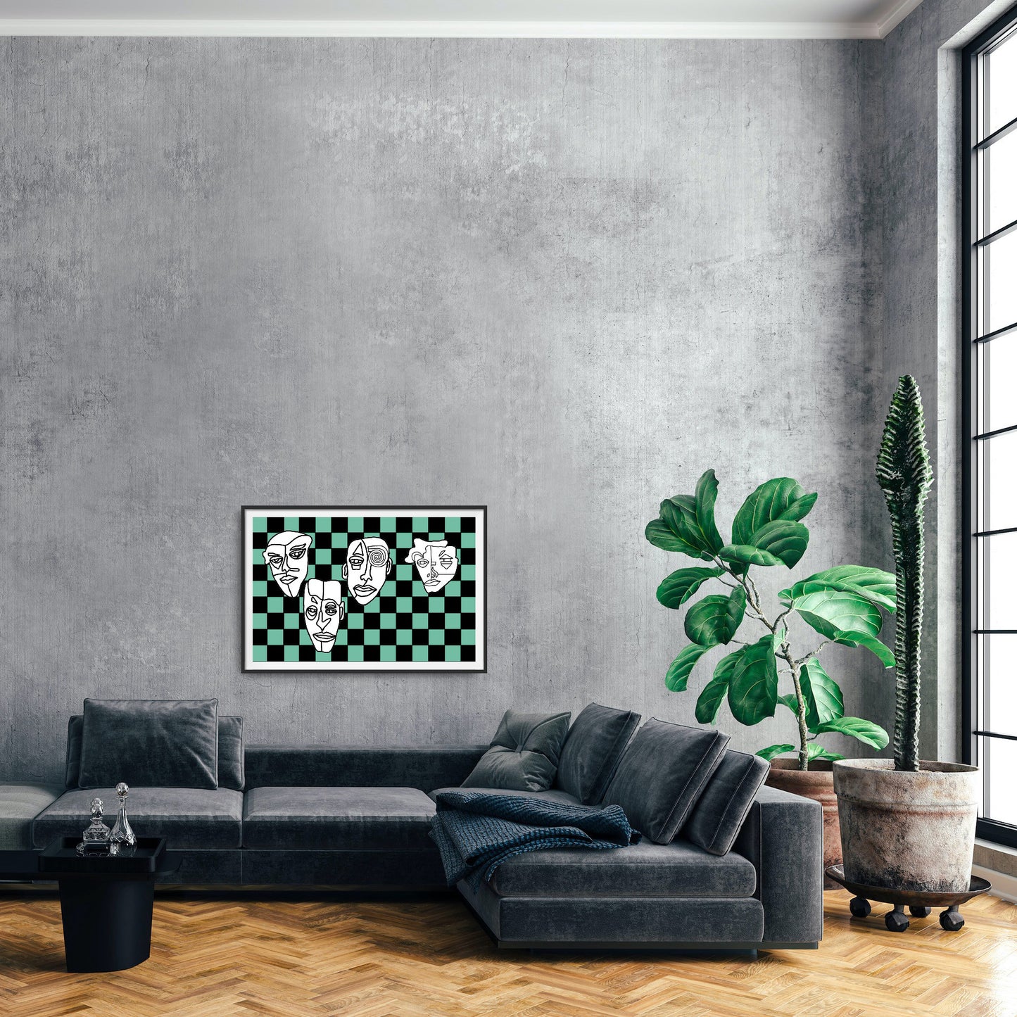 Shani Krebs Print | 4 Faces - Check Landscape Green