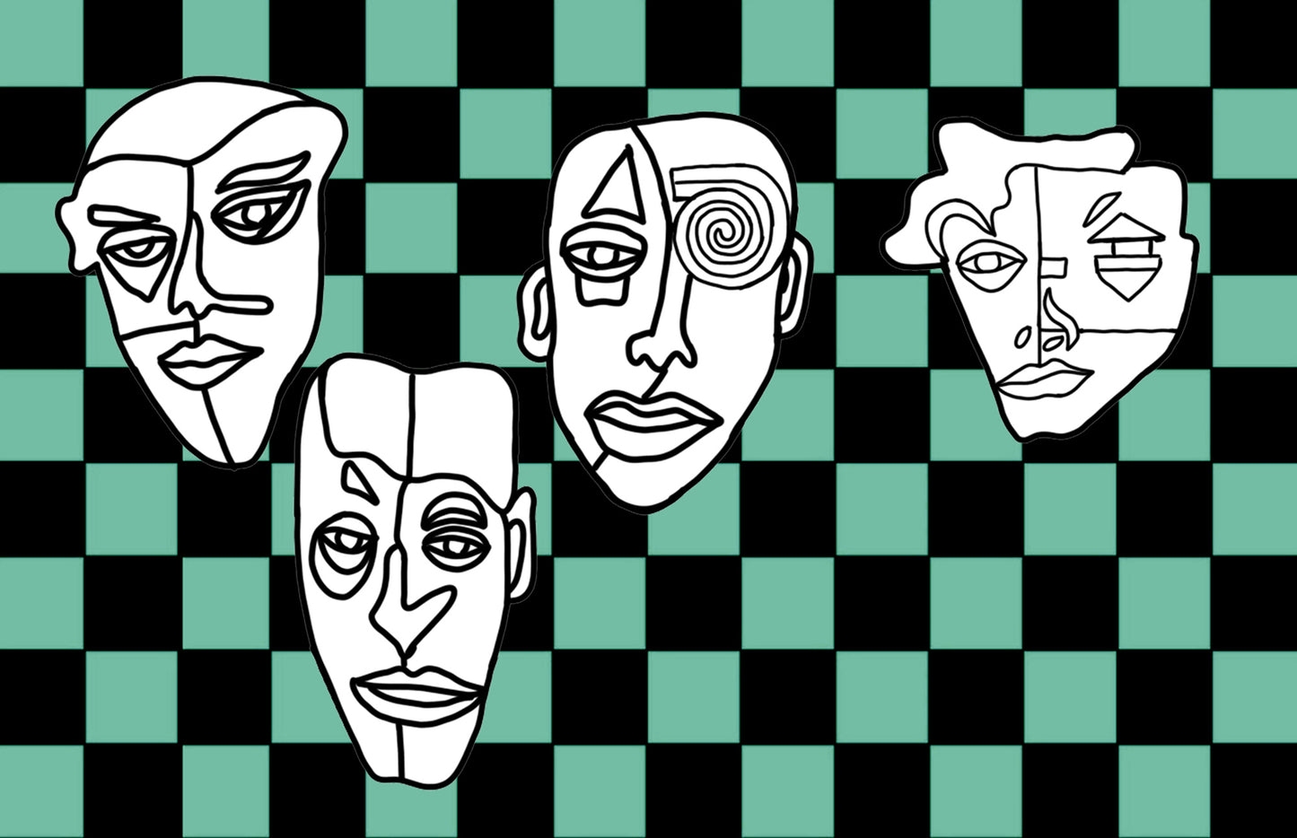 Shani Krebs Print | 4 Faces - Check Landscape Green