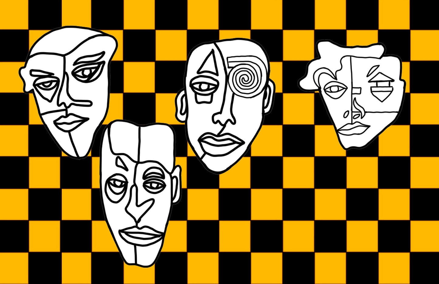 Shani Krebs Print | 4 Faces - Check Landscape Yellow