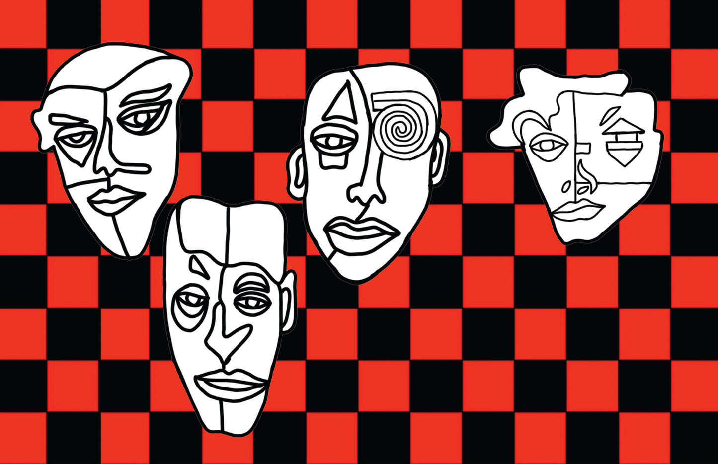 Shani Krebs Print | 4 Faces - Check Landscape Red