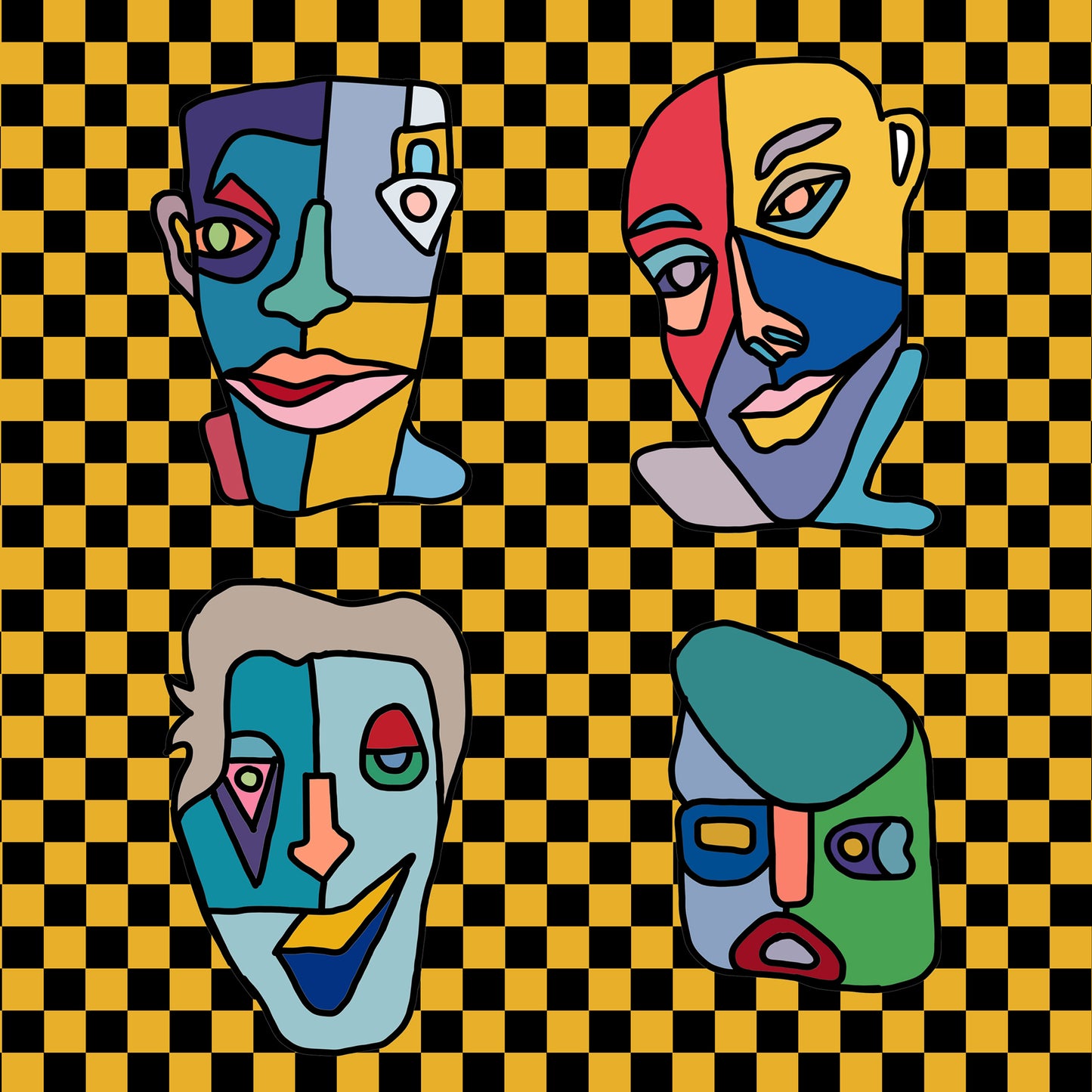 Shani Krebs Print | 4 Faces - Check Mustard Yellow