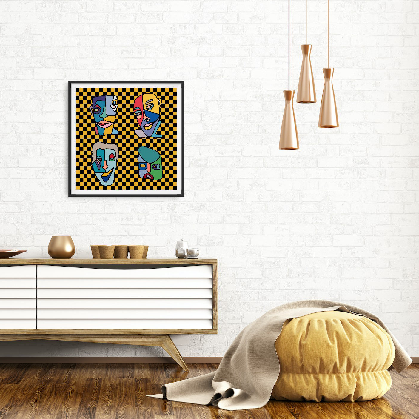 Shani Krebs Print | 4 Faces - Check Mustard Yellow