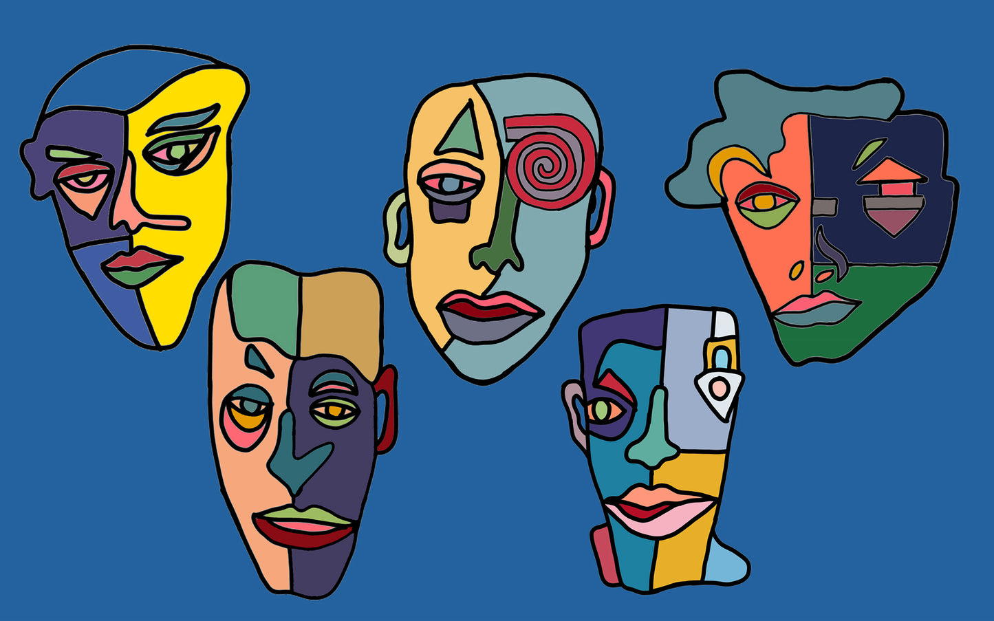 Shani Krebs Print | 5 Faces - Dark Blue Landscape