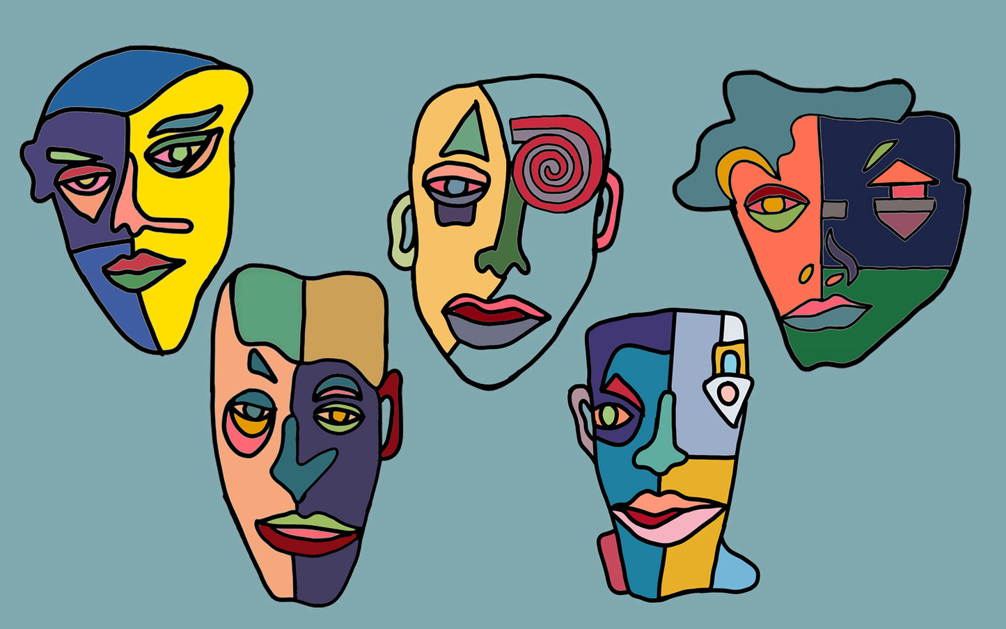 Shani Krebs Print | 5 Faces - Duck Egg Landscape