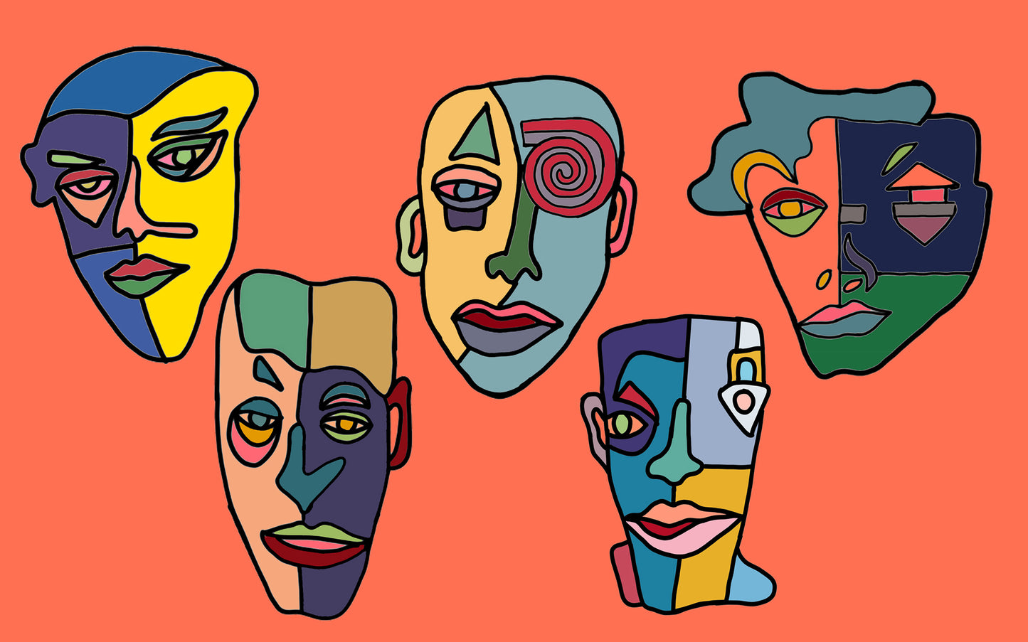 Shani Krebs Print | 5 Faces - Orange Landscape