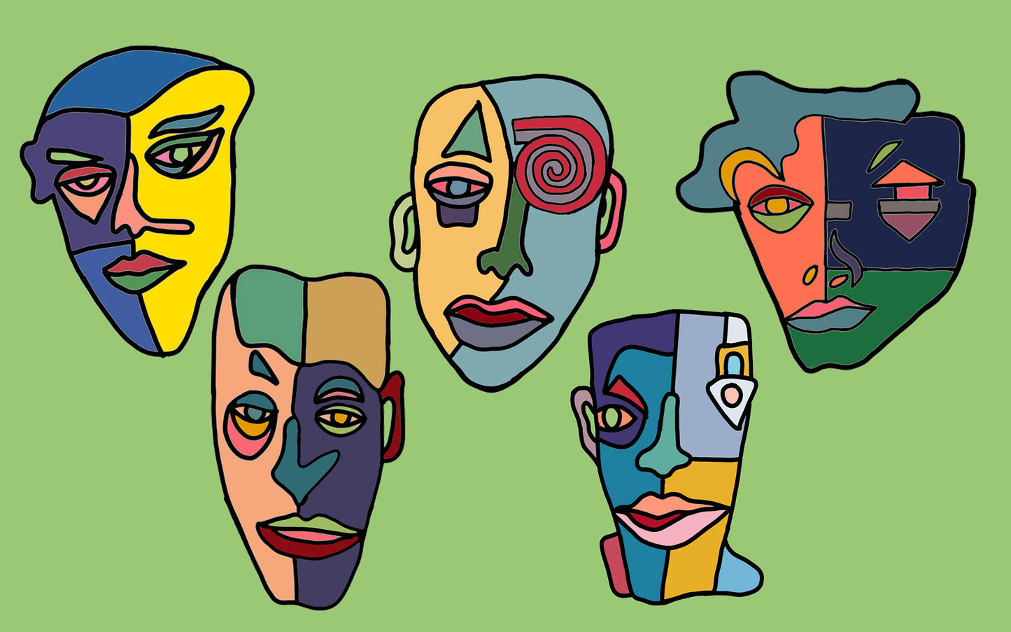 Shani Krebs Print | 5 Faces - Green Landscape