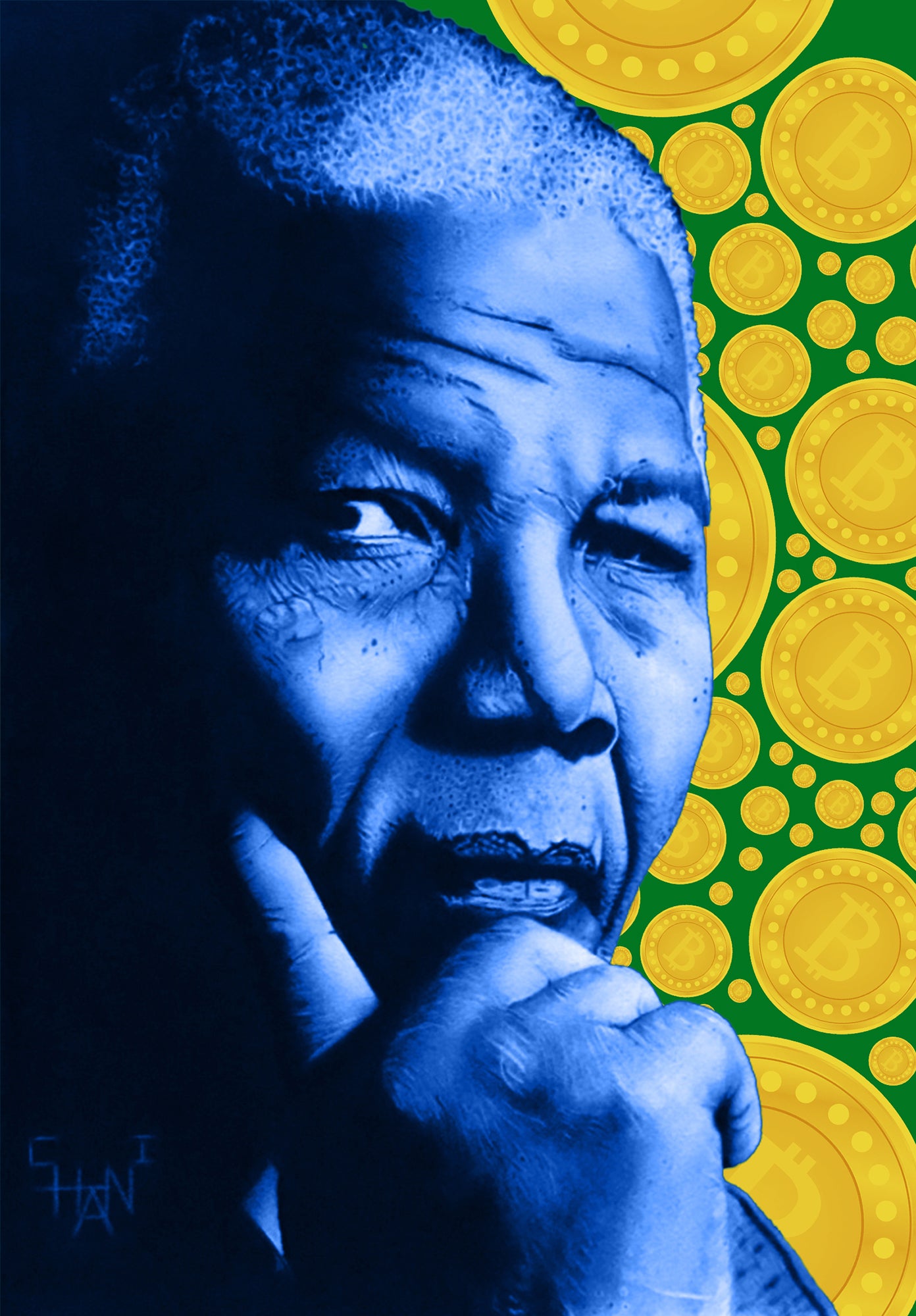 Shani Krebs Print | Mandela with Coins - Green