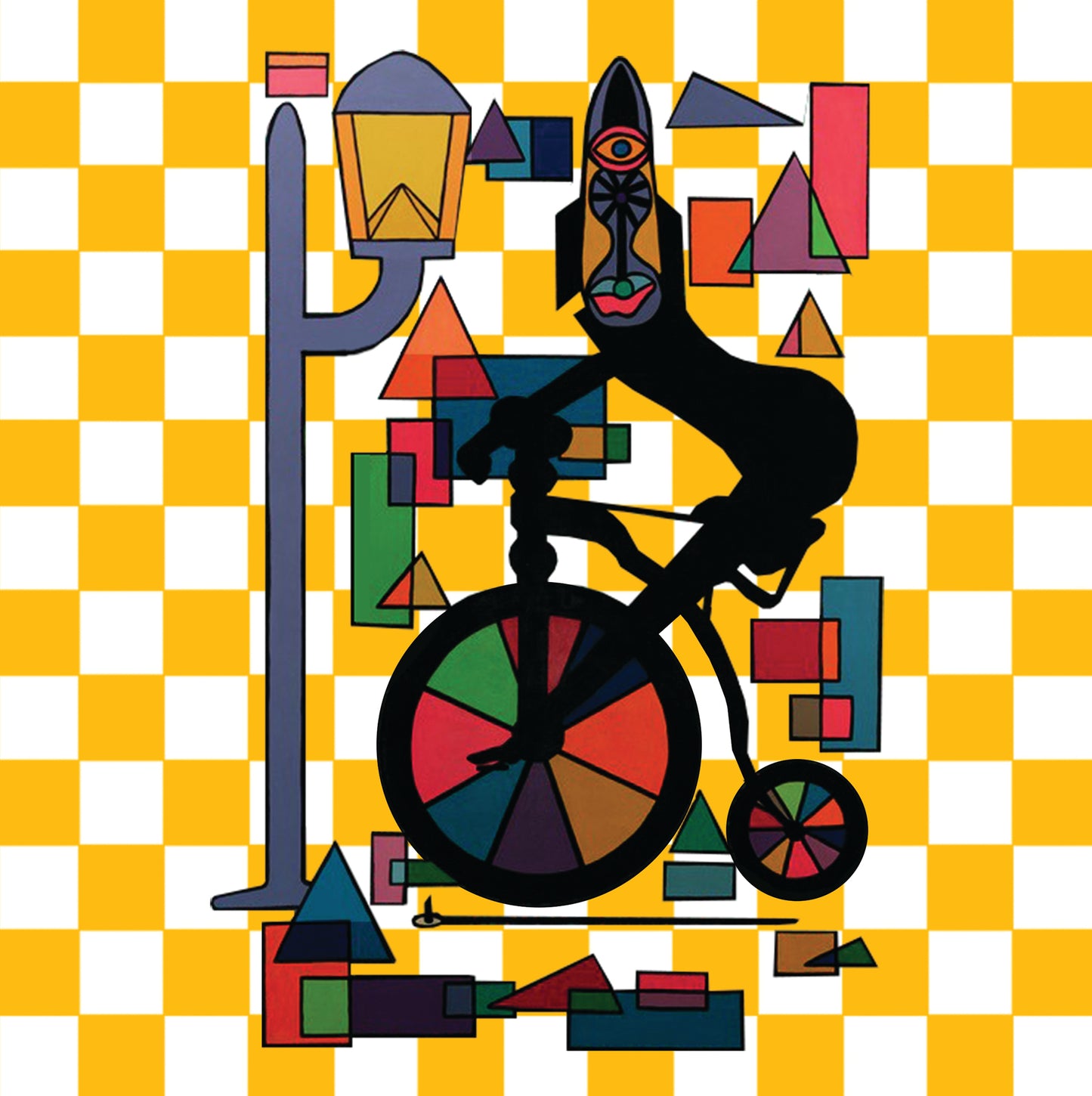 Shani Krebs Print | Penny-Farthing - Check Mustard Yellow