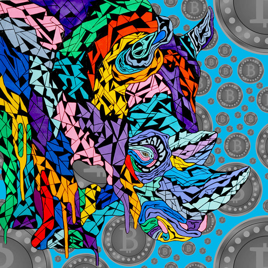 Shani Krebs Print | Bitcoin Rhino - Blue